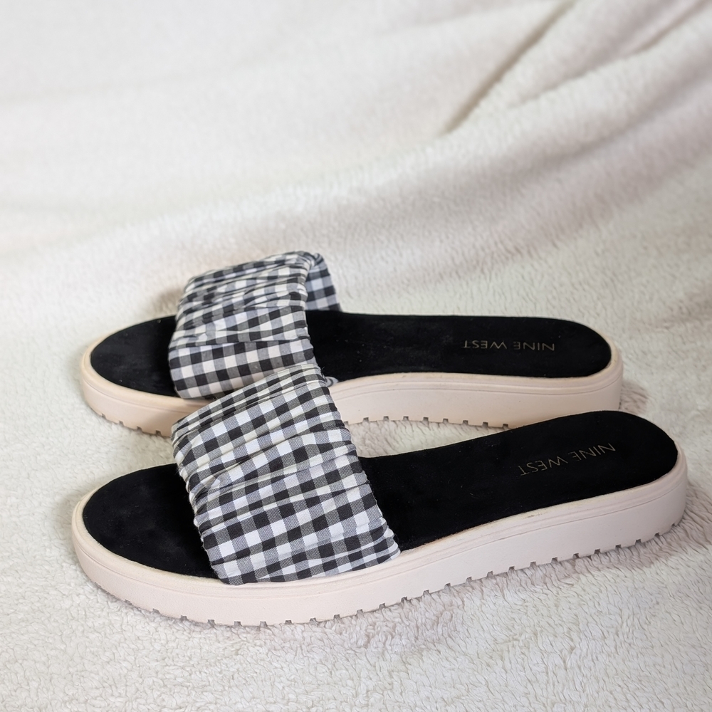 Nine West Black and White Gingham Women's Slide Sandals